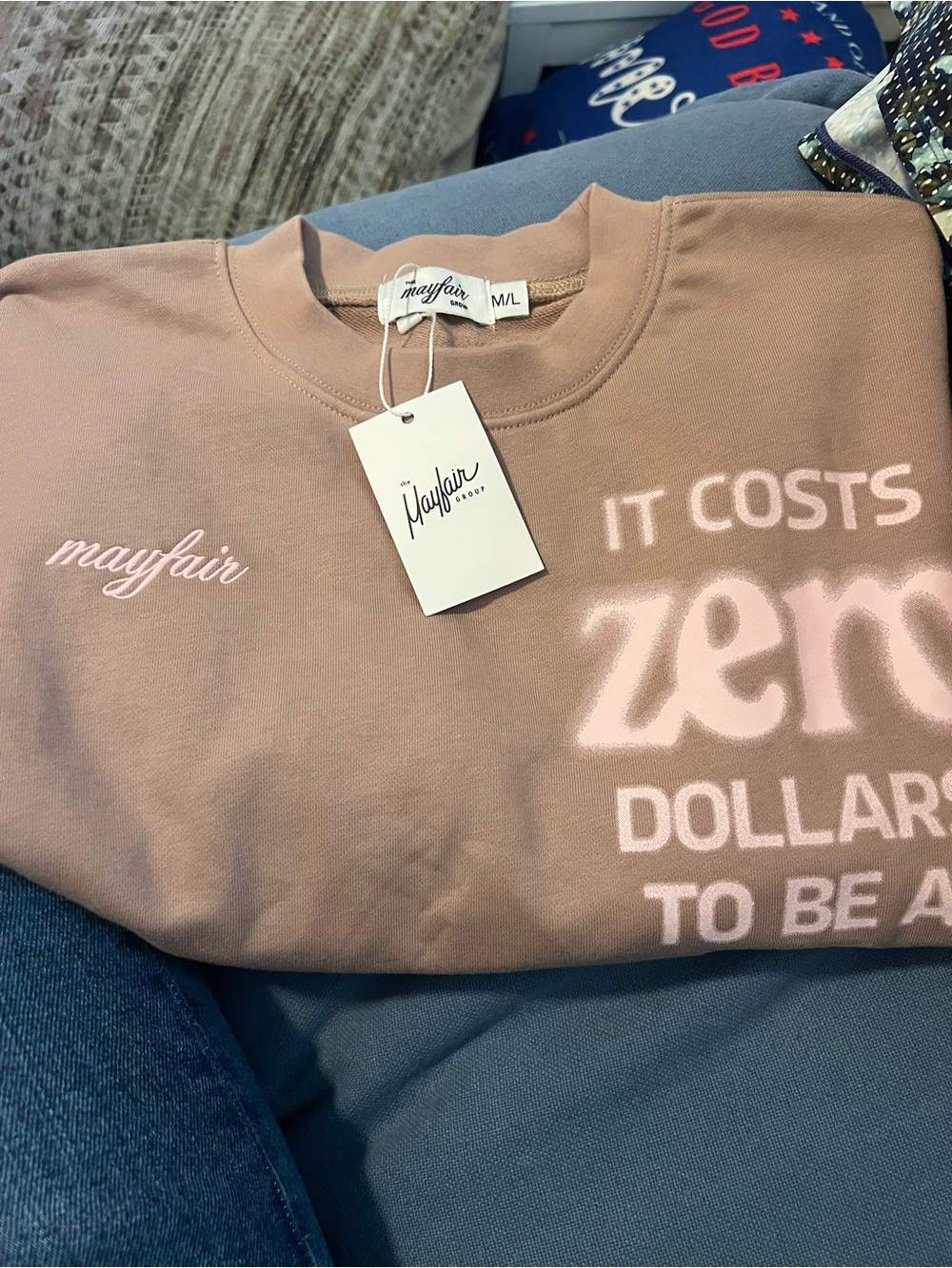 MAYFAIR Crop in Dusty Rose M/L it costs zero dollars to be a nice person